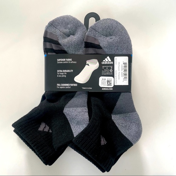 Adidas men’s quarter socks 6 pack size 6-12 black gray cushioned - Picture 2 of 2